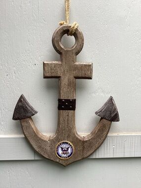 Rustic Decorative Handcrafted Wooden Anchor with United States Navy Emblem